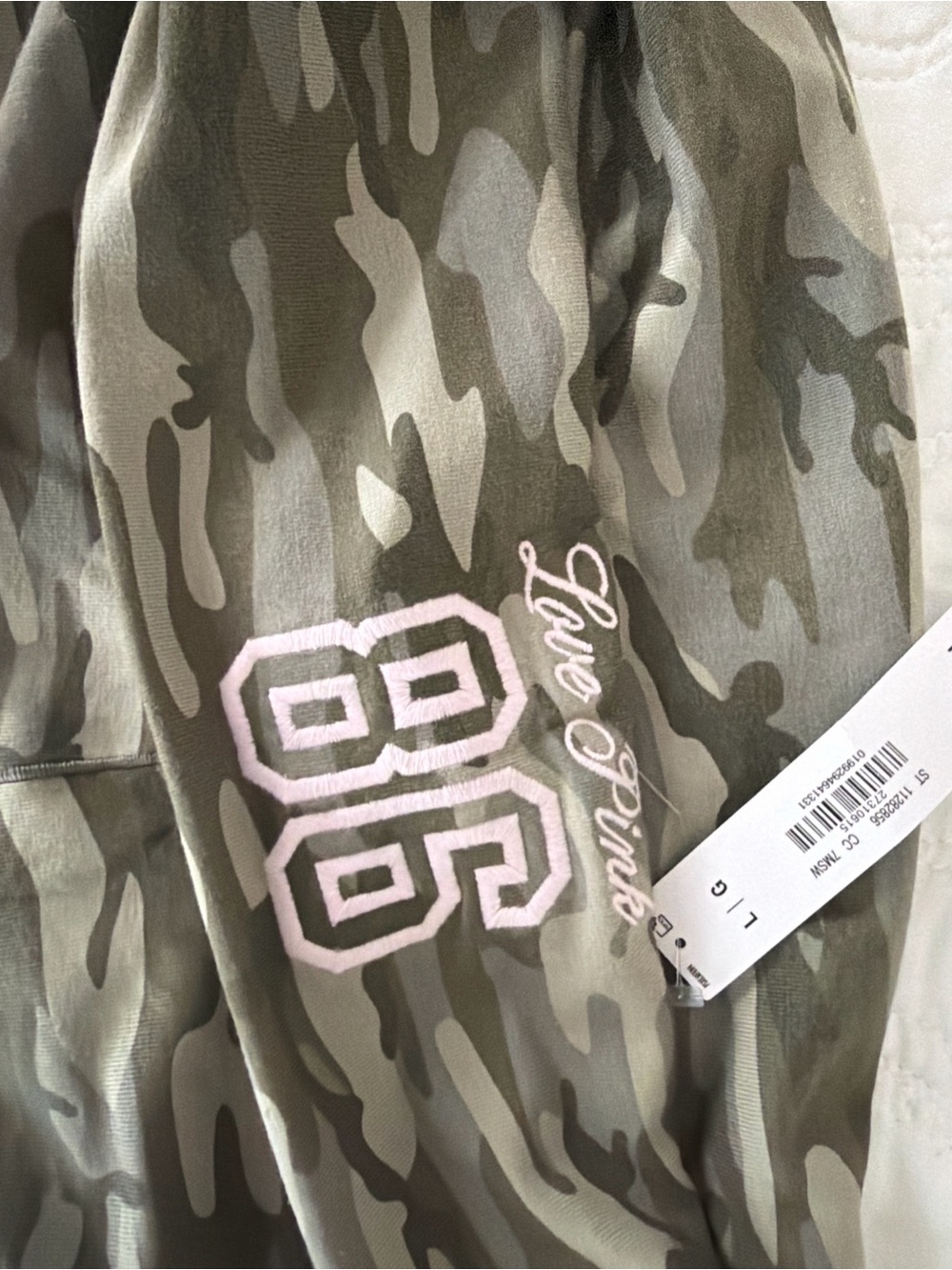 PINK Victoria's Secret Olive Camo Kids Joggers with Pink Embroidery